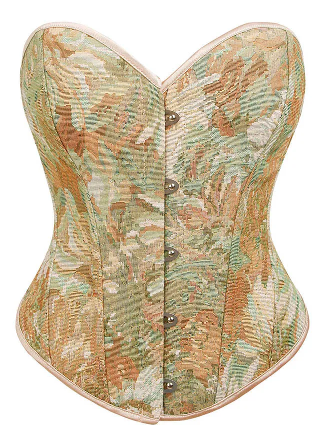 Floral Lace Up Boned Overbust Corset Bustier Bodyshaper Top