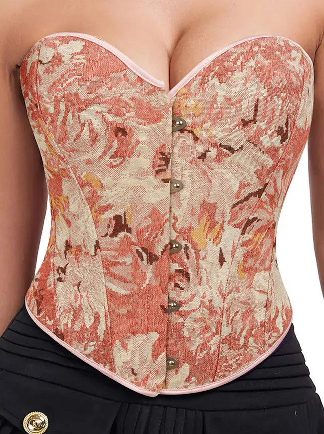 Floral Lace Up Boned Overbust Corset Bustier Bodyshaper Top