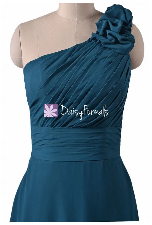 Floral One-Shoulder Strap Bridesmaid Dress Long Chiffon Party Dress (BM2449)