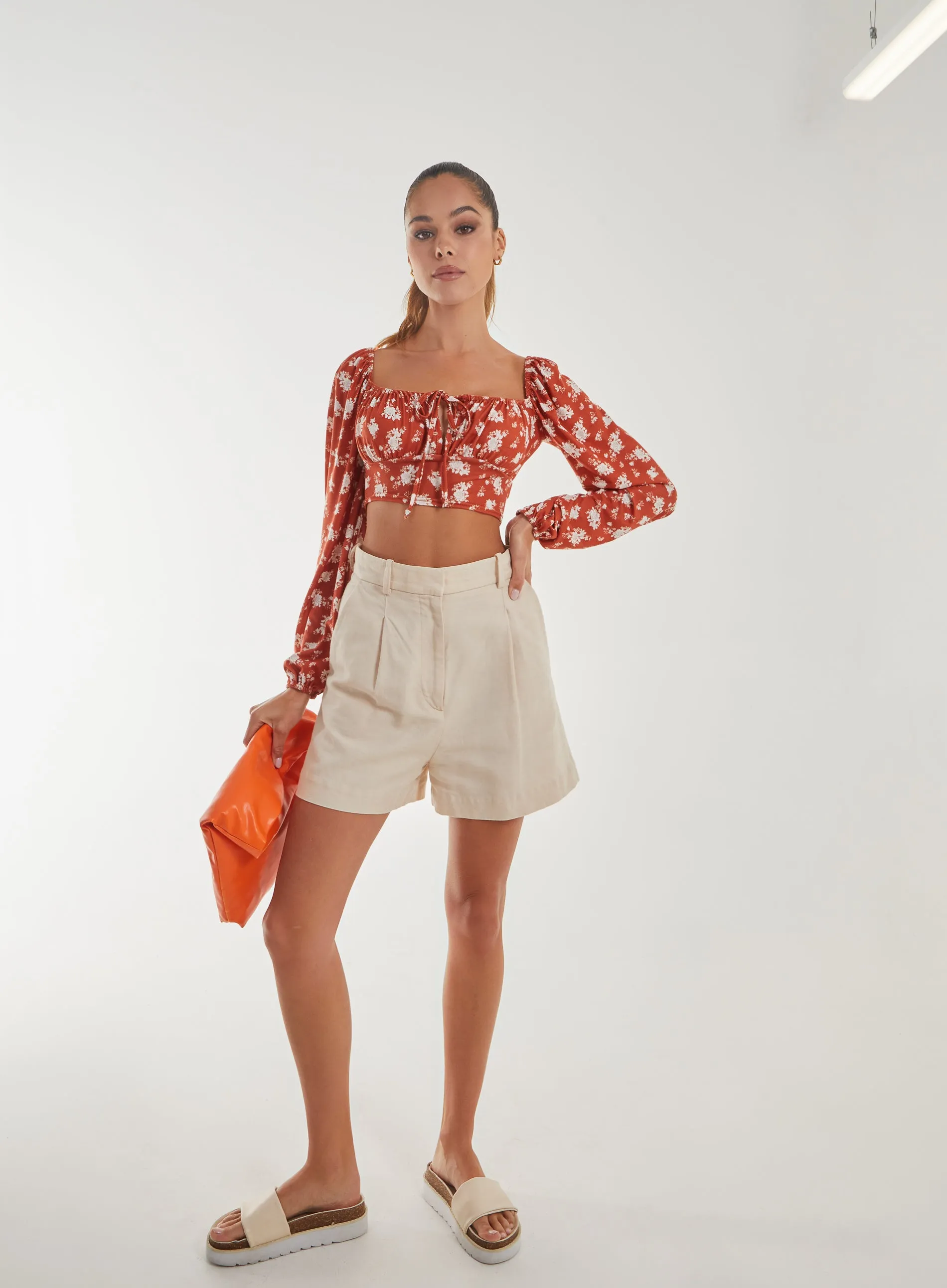 Floral Printed Long Balloon Sleeve Top