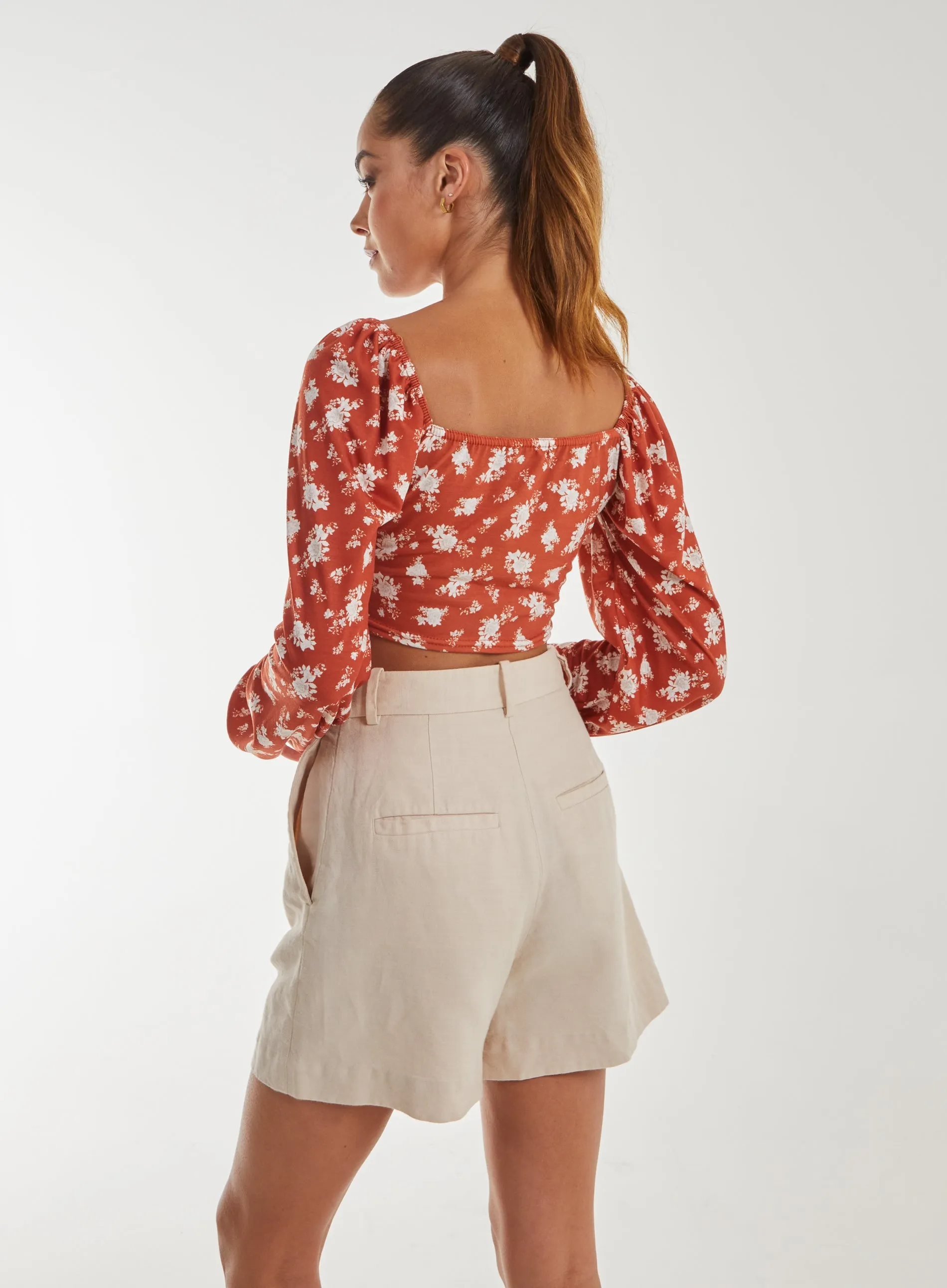 Floral Printed Long Balloon Sleeve Top