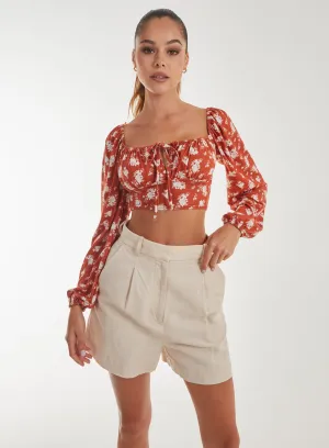 Floral Printed Long Balloon Sleeve Top