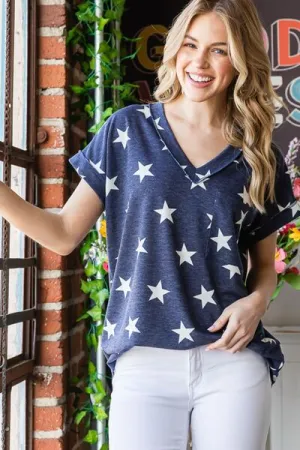 Freedom Star Print V-Neck Short Sleeve T-Shirt - Online Exclusive