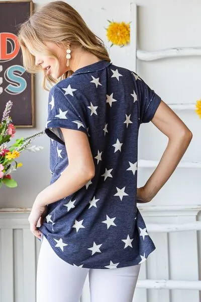Freedom Star Print V-Neck Short Sleeve T-Shirt - Online Exclusive