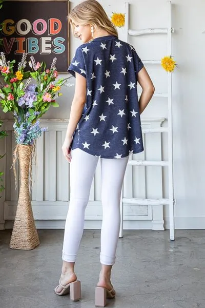 Freedom Star Print V-Neck Short Sleeve T-Shirt - Online Exclusive