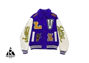 Frog Multi Patch Leather Varsity Jacket "Purple & White"
