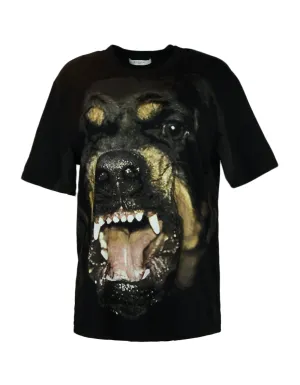 Givenchy Black Cotton Oversized Rottweiler Printed T-Shirt sz Small