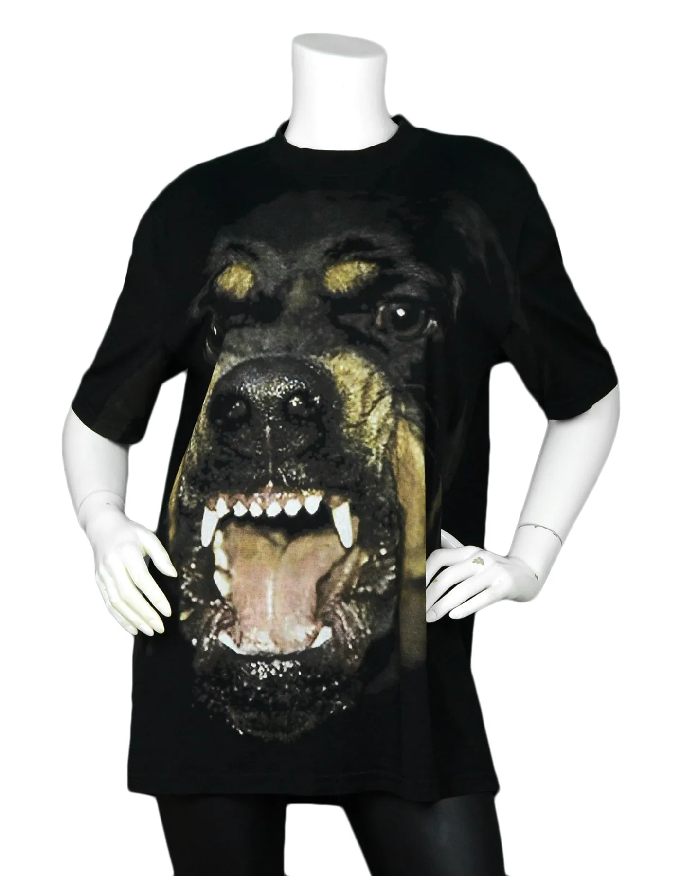 Givenchy Black Cotton Oversized Rottweiler Printed T-Shirt sz Small