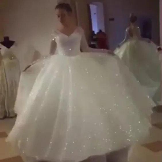 Gorgeous 2019 Wedding Dresses Sheer Long Sleeves Elegant V-Neck Bridal Ball Gowns Fashion