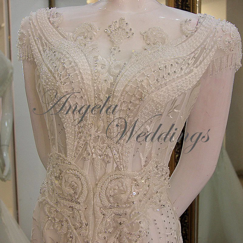 Gorgeous Mermaid Evening Gowns See Through Neckline Tulle Formal Dress