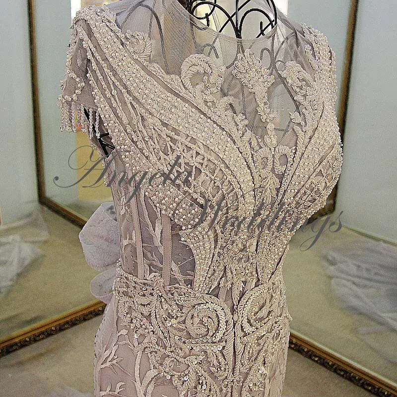 Gorgeous Mermaid Evening Gowns See Through Neckline Tulle Formal Dress