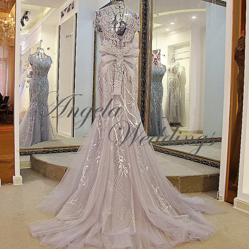 Gorgeous Mermaid Evening Gowns See Through Neckline Tulle Formal Dress