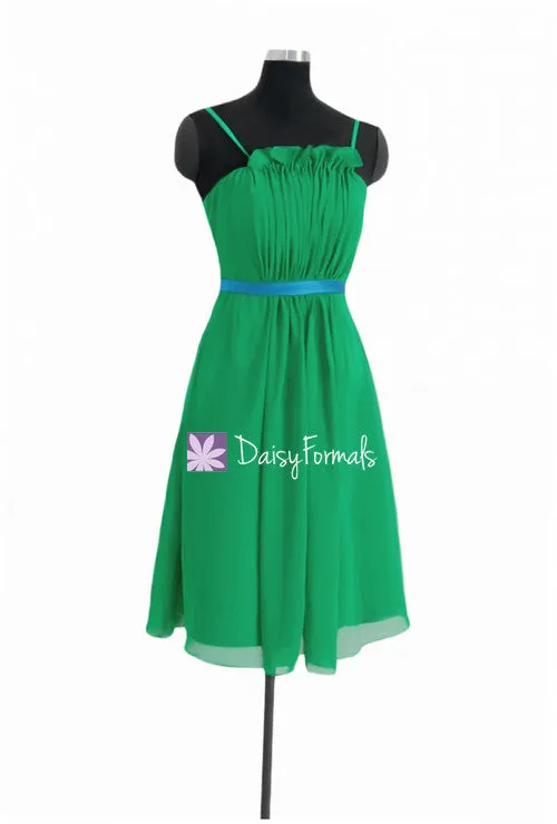 Green Chiffon Bridesmaids Dress Ruffled Neckline Party Dress Beach Party Dress (BM10261)