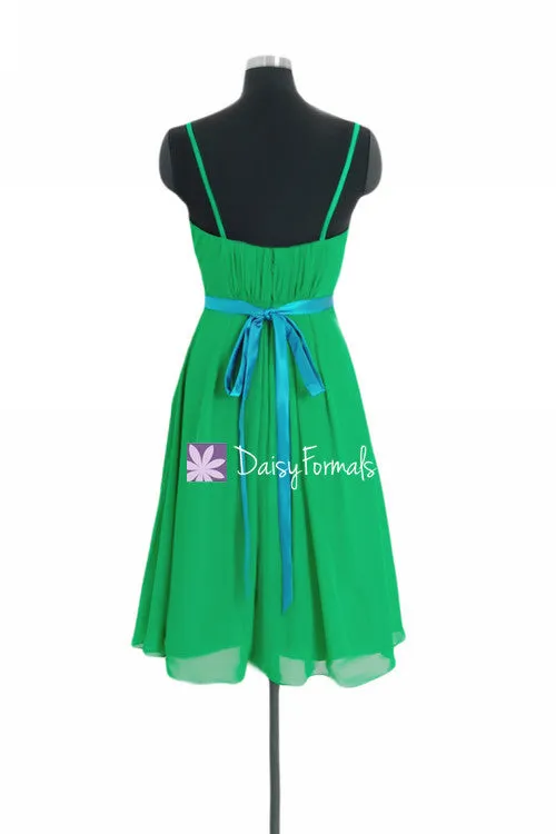 Green Chiffon Bridesmaids Dress Ruffled Neckline Party Dress Beach Party Dress (BM10261)