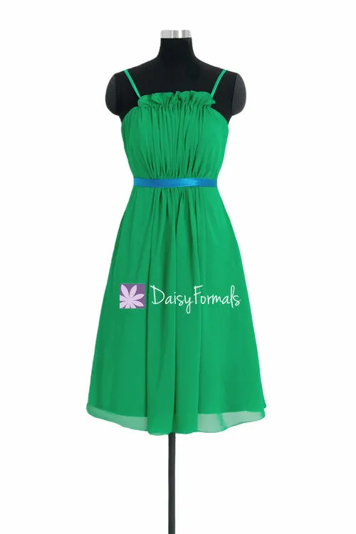 Green Chiffon Bridesmaids Dress Ruffled Neckline Party Dress Beach Party Dress (BM10261)