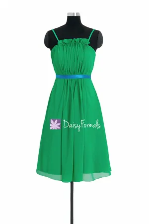 Green Chiffon Bridesmaids Dress Ruffled Neckline Party Dress Beach Party Dress (BM10261)
