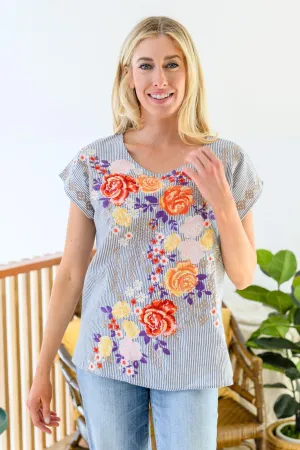 Hazel Blues® | Canopy Of Crushes Striped Floral Top