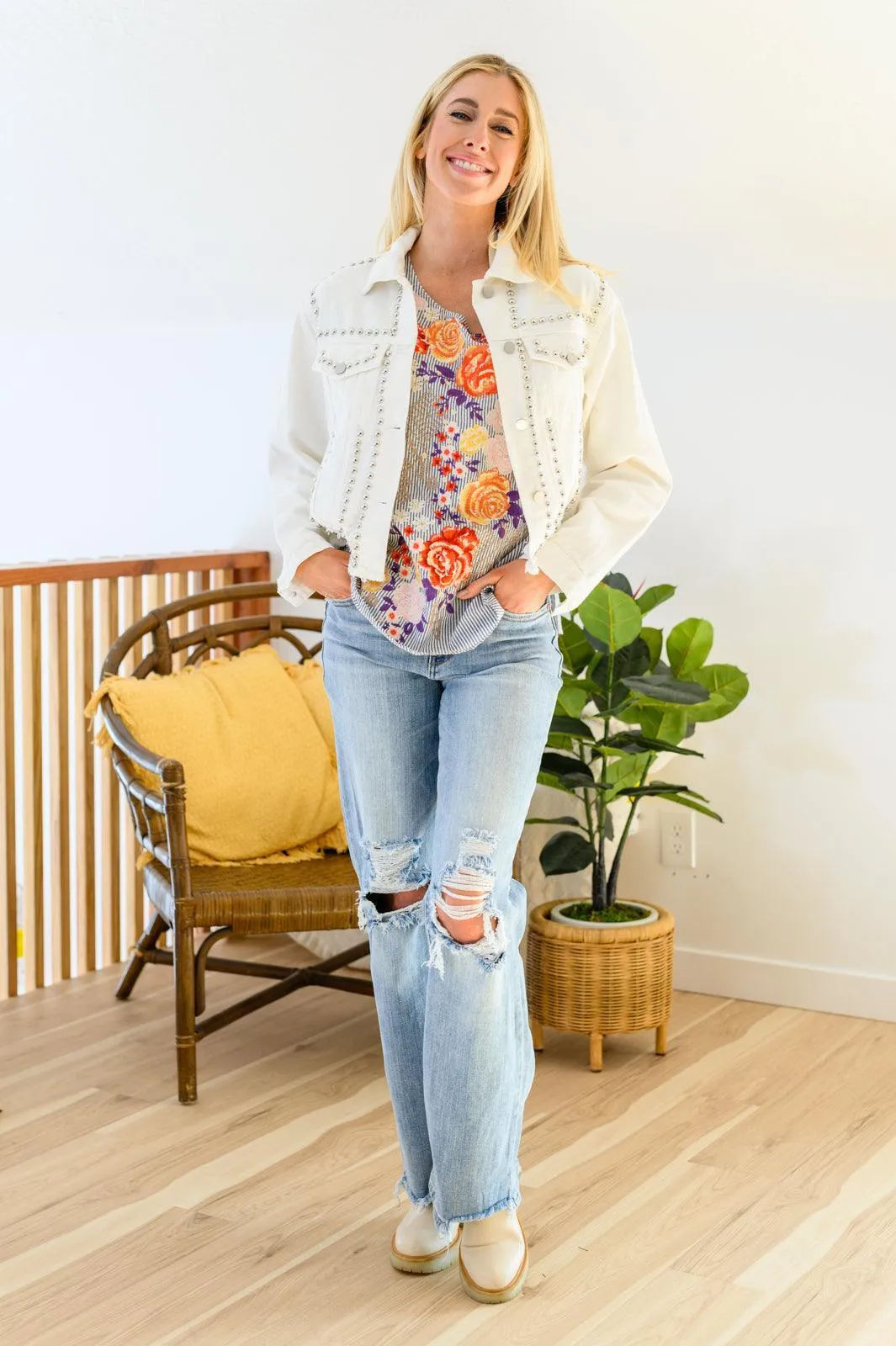 Hazel Blues® | Canopy Of Crushes Striped Floral Top