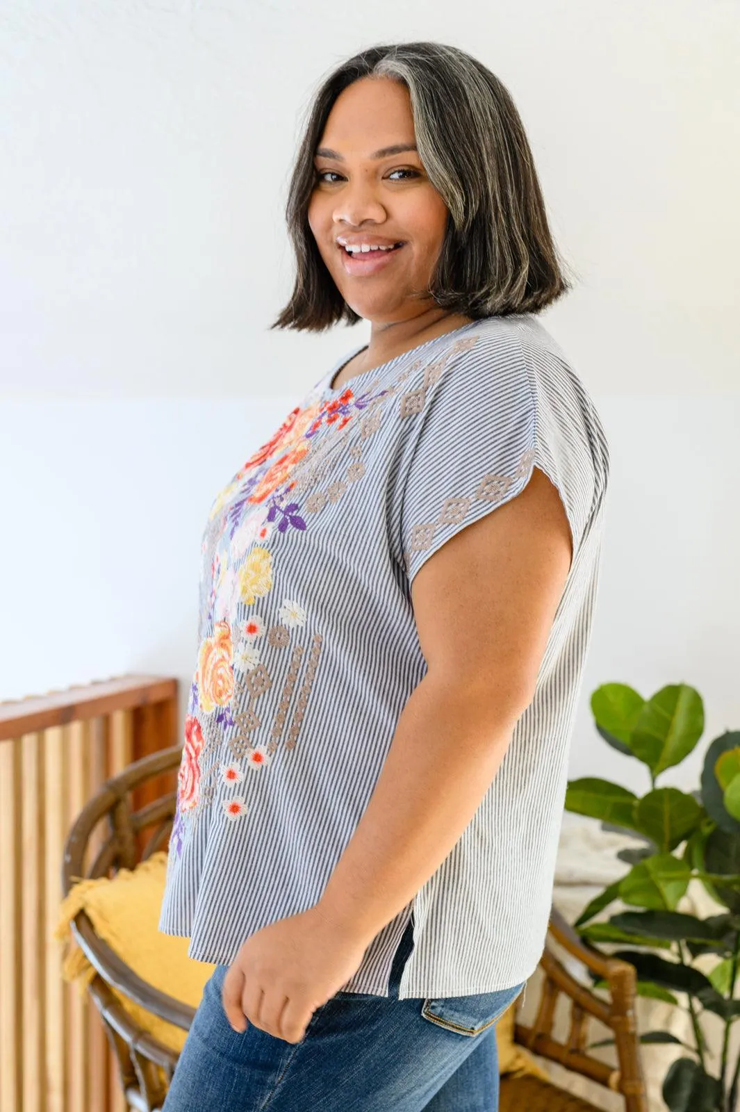 Hazel Blues® | Canopy Of Crushes Striped Floral Top