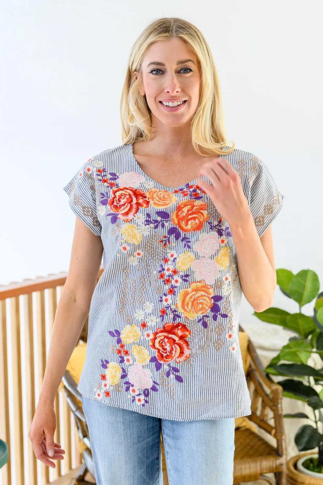 Hazel Blues® | Canopy Of Crushes Striped Floral Top