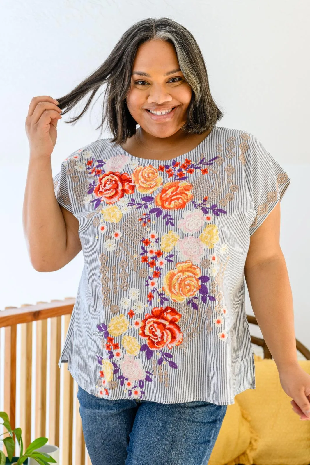 Hazel Blues® | Canopy Of Crushes Striped Floral Top
