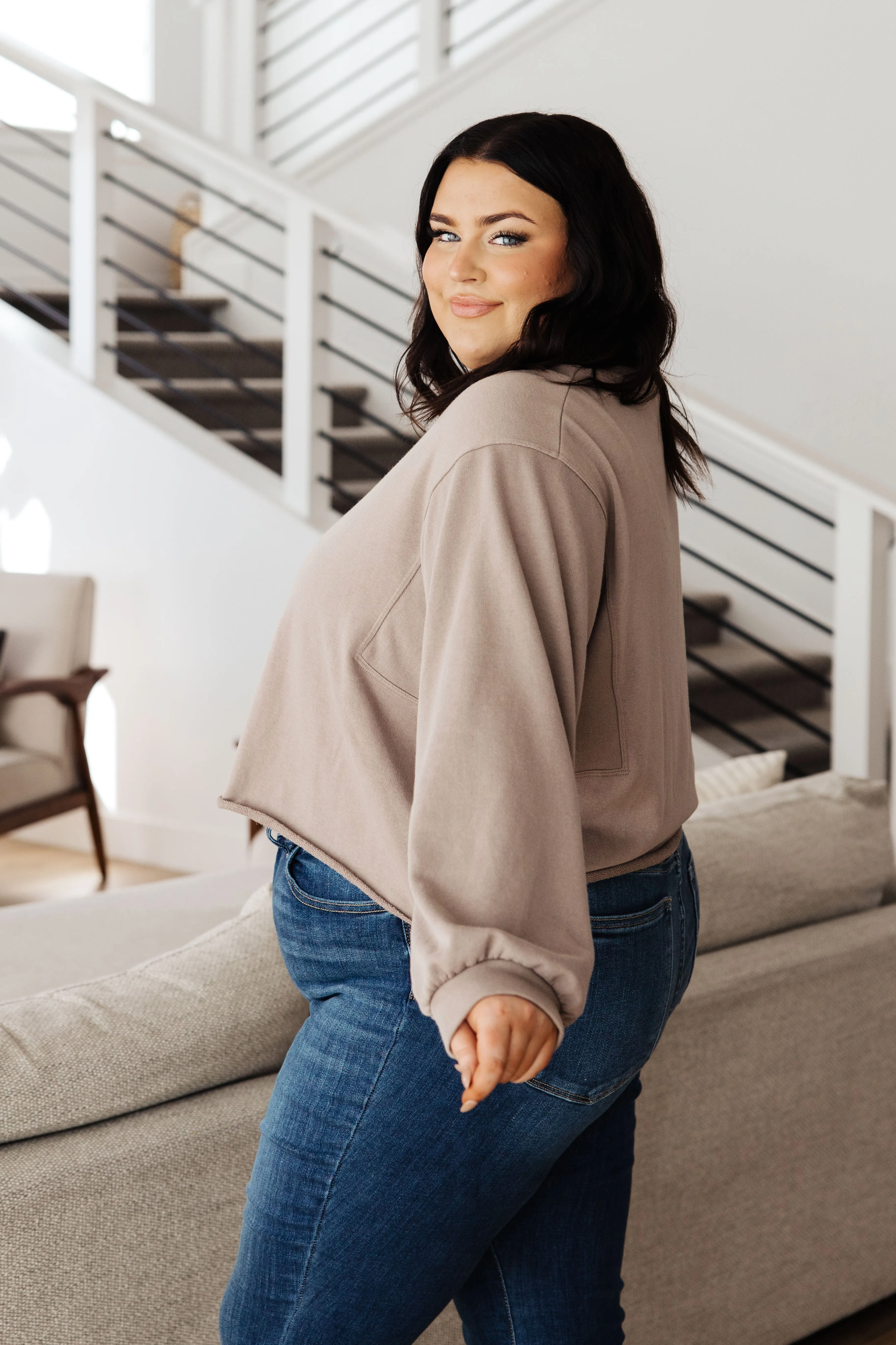 Hazel Blues® |  Lounge A Lot Cut Off Sweatshirt in Mocha