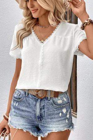 Hazel Blues® |  Textured Lace Trim Tee Shirt