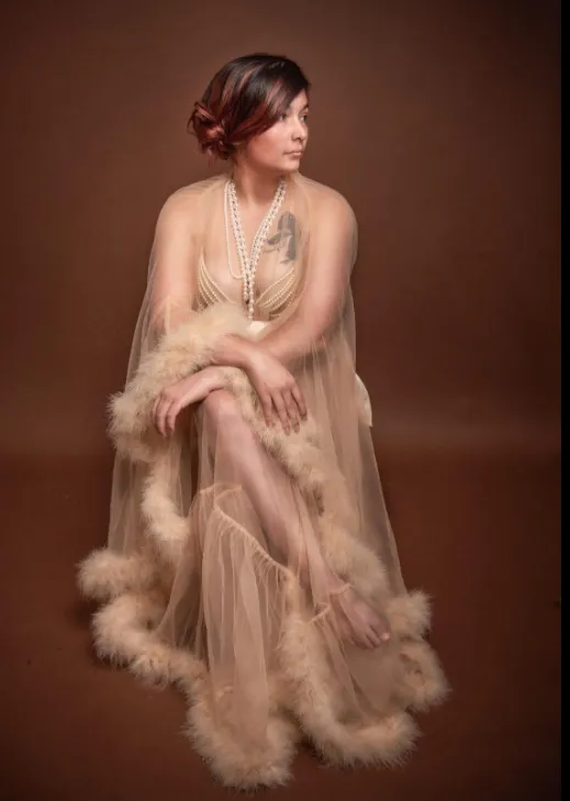 Hollywood Glam Sheer Fluffy Floor-length Feather Tulle Robe