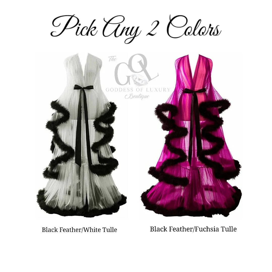 Hollywood Glam Sheer Fluffy Floor-length Feather Tulle Robe