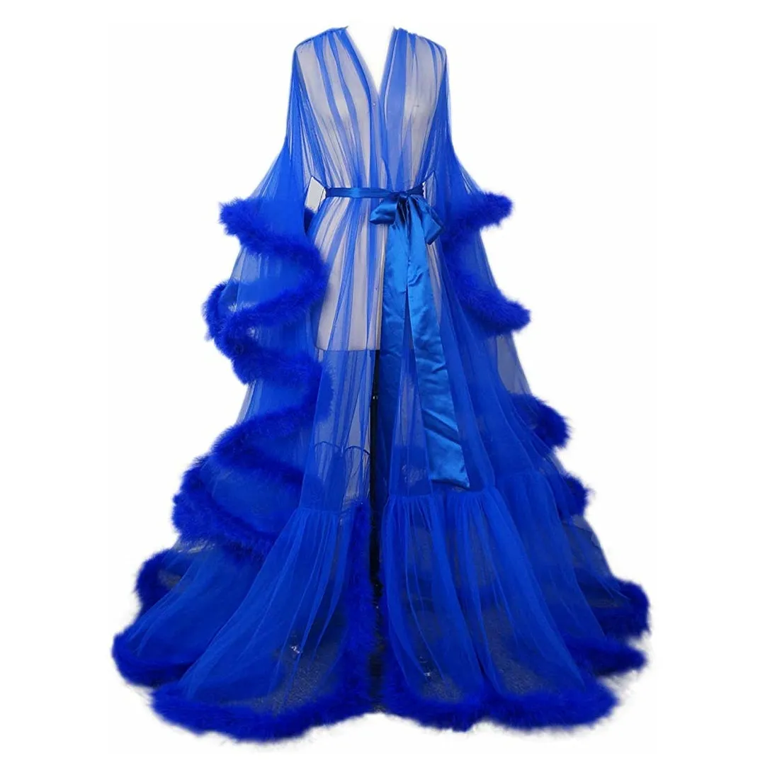 Hollywood Glam Sheer Fluffy Floor-length Feather Tulle Robe