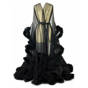Hollywood Glam Sheer Fluffy Floor-length Feather Tulle Robe