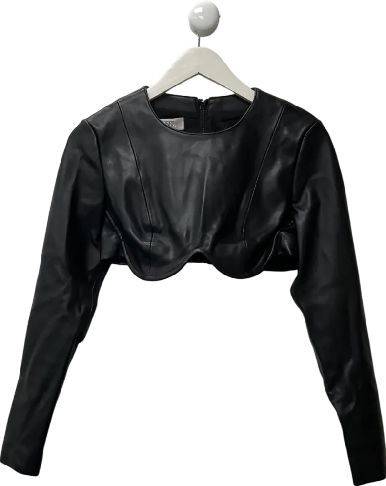 House of CB Esme Black Vegan Leather Shaped Bust Top UK M