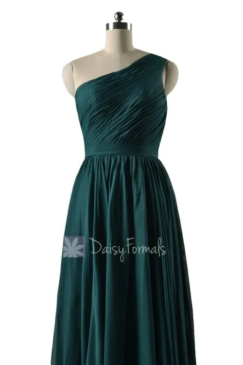 In stock,Ready to Ship - Long One Shoulder Rich Peacock Bridesmaid Dress(BM10822L) - (Rich Peacock, Sz2)