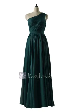 In stock,Ready to Ship - Long One Shoulder Rich Peacock Bridesmaid Dress(BM10822L) - (Rich Peacock, Sz2)