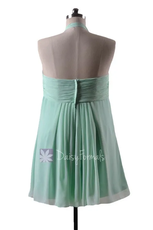 In stock,Ready to Ship - Mint Maternity Bridesmaid Dress Halter Chiffon Dress(BM892N)- (#34 Mint)