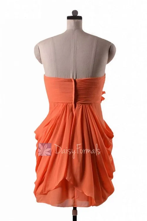 In stock,Ready to Ship - Sheath Orange Chiffon Cocktail Bridesmaid Dress (BM332N) - (#22 Orange, Sz10)