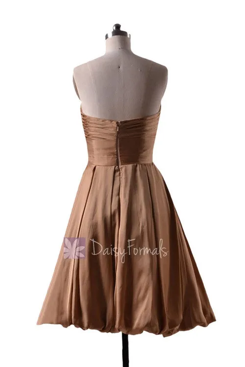 In stock,Ready to Ship - Short Pleated Sweetheart Gold Color Bridesmaid Dress(BMAV9081) - (Vegas Gold)