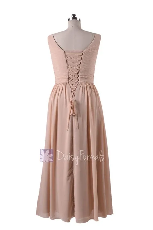In stock,Ready to Ship - V-Neck Chiffon Bridesmaid Dress Long Bridal Pary Dress(BM5196L)- (#50 Champagne)