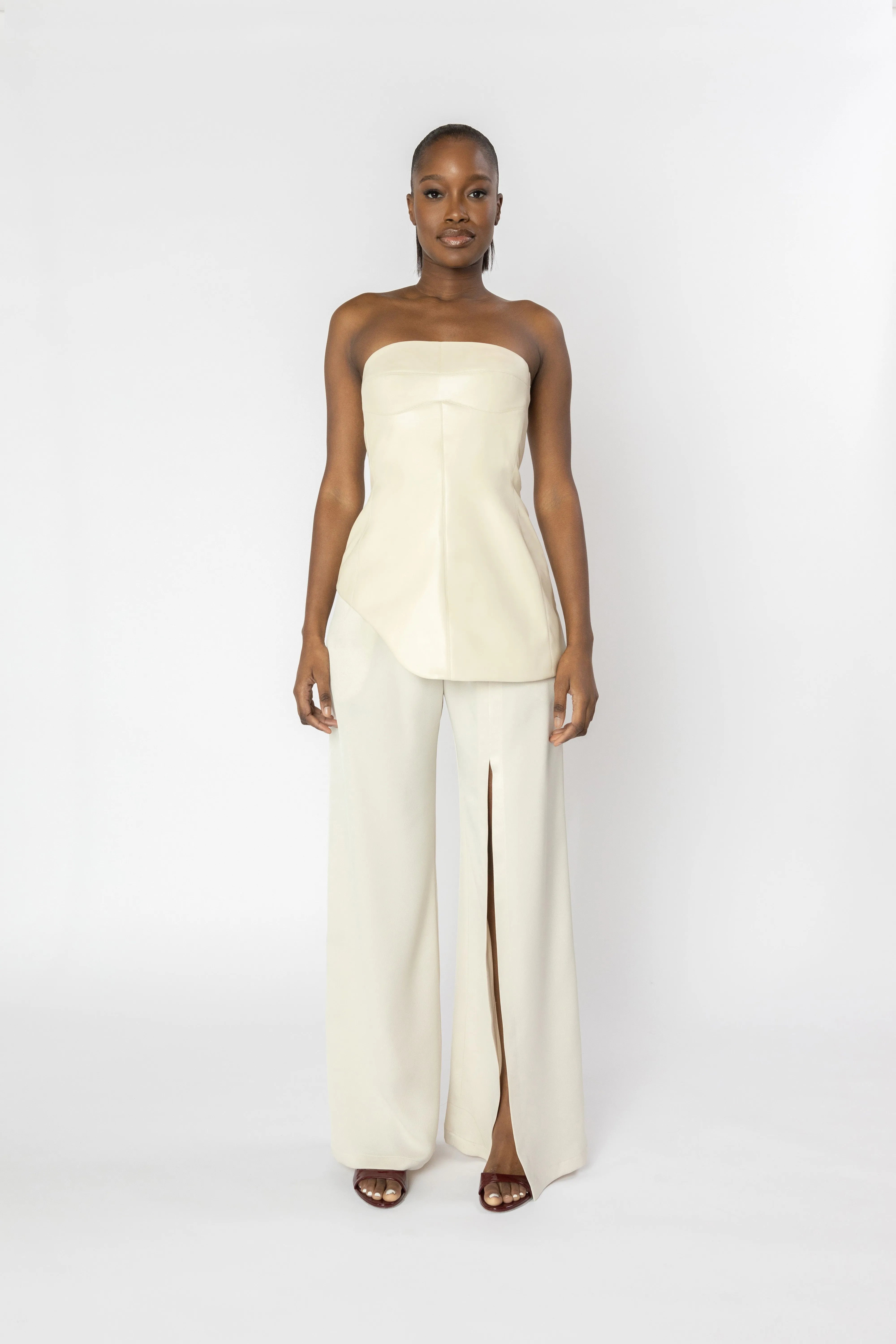 INDRA Cream Leather Corset Top