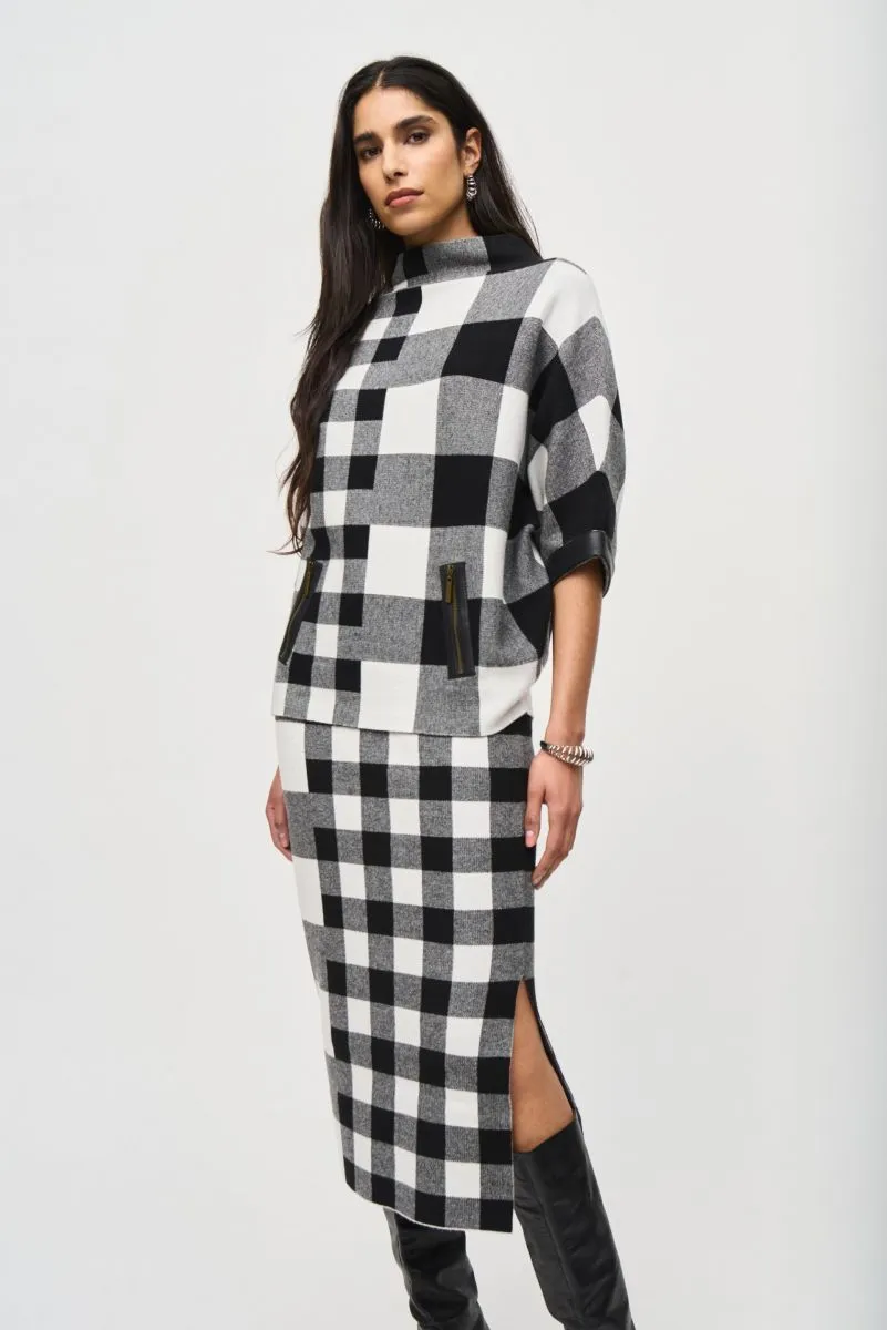 Joseph Ribkoff Black/Vanilla Check Pullover Sweater Top 243946