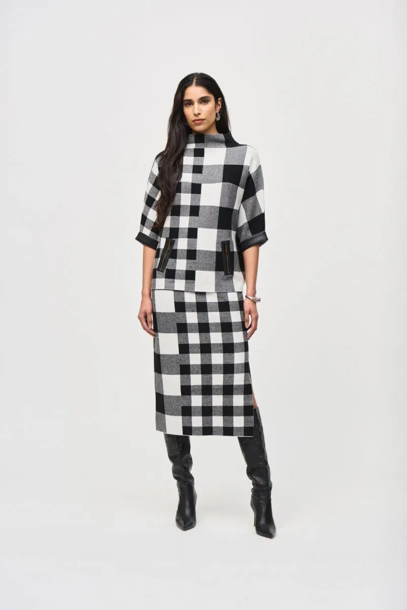 Joseph Ribkoff Black/Vanilla Check Pullover Sweater Top 243946