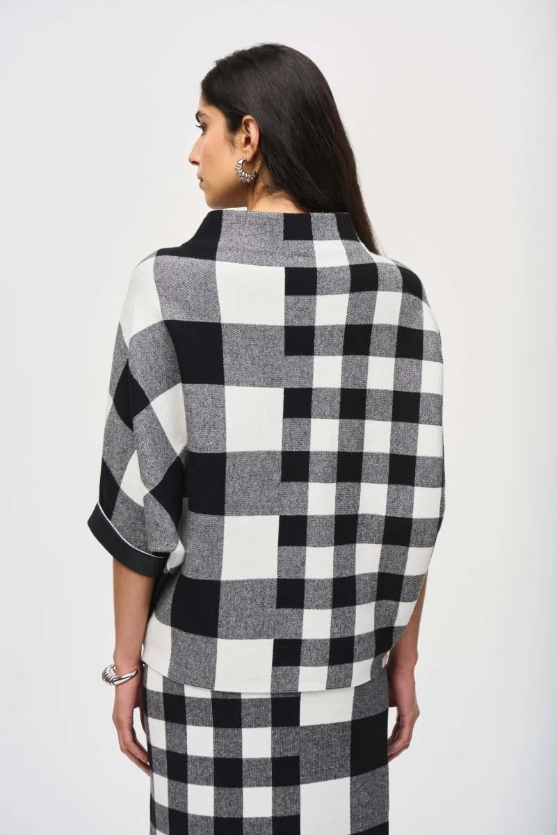 Joseph Ribkoff Black/Vanilla Check Pullover Sweater Top 243946
