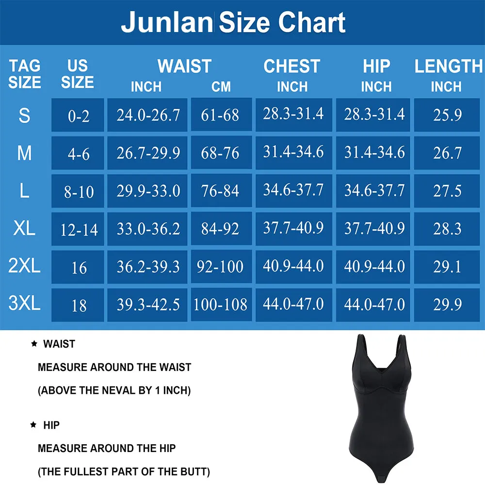 Junlan Women Deep V Neck Thong Slim Bodysuit