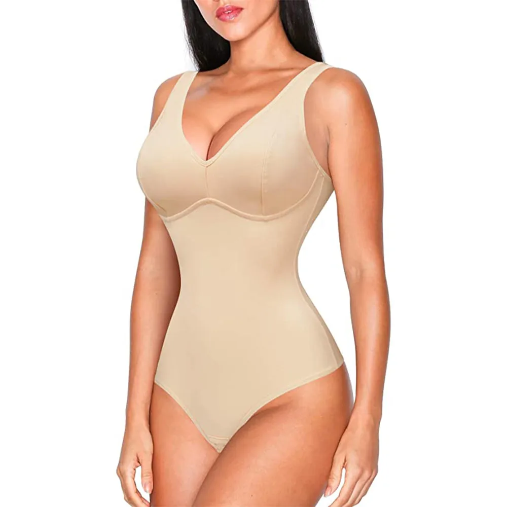 Junlan Women Deep V Neck Thong Slim Bodysuit