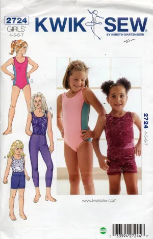 Kwik Sew 2724 Girls Stretch Leotards Tights & Shorts Out of Print Sewing Pattern Size 4 - 7 UNCUT Factory Folded
