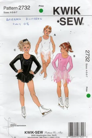 Kwik Sew 2732 Girls Skirted Leotards Out Of Print Sewing Pattern Size 4 - 7 UNCUT Factory Folded