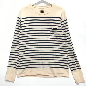[L] Kapital Navy Border L/S Tee Beige/Blue