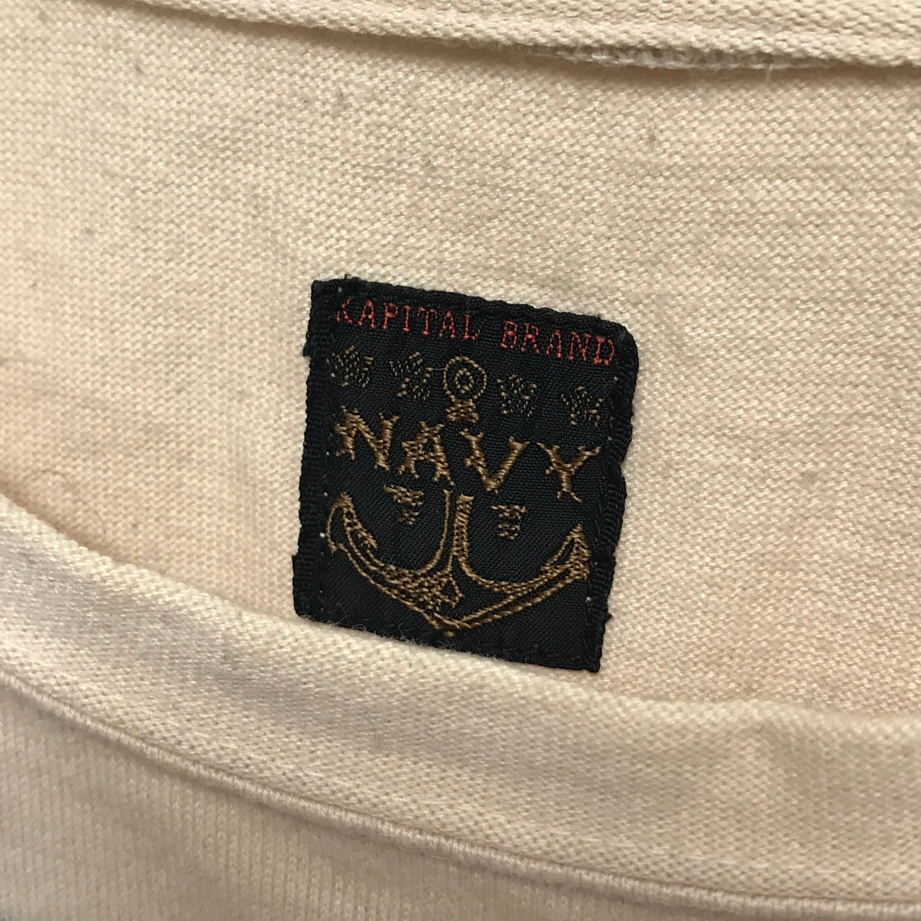 [L] Kapital Navy Border L/S Tee Beige/Blue