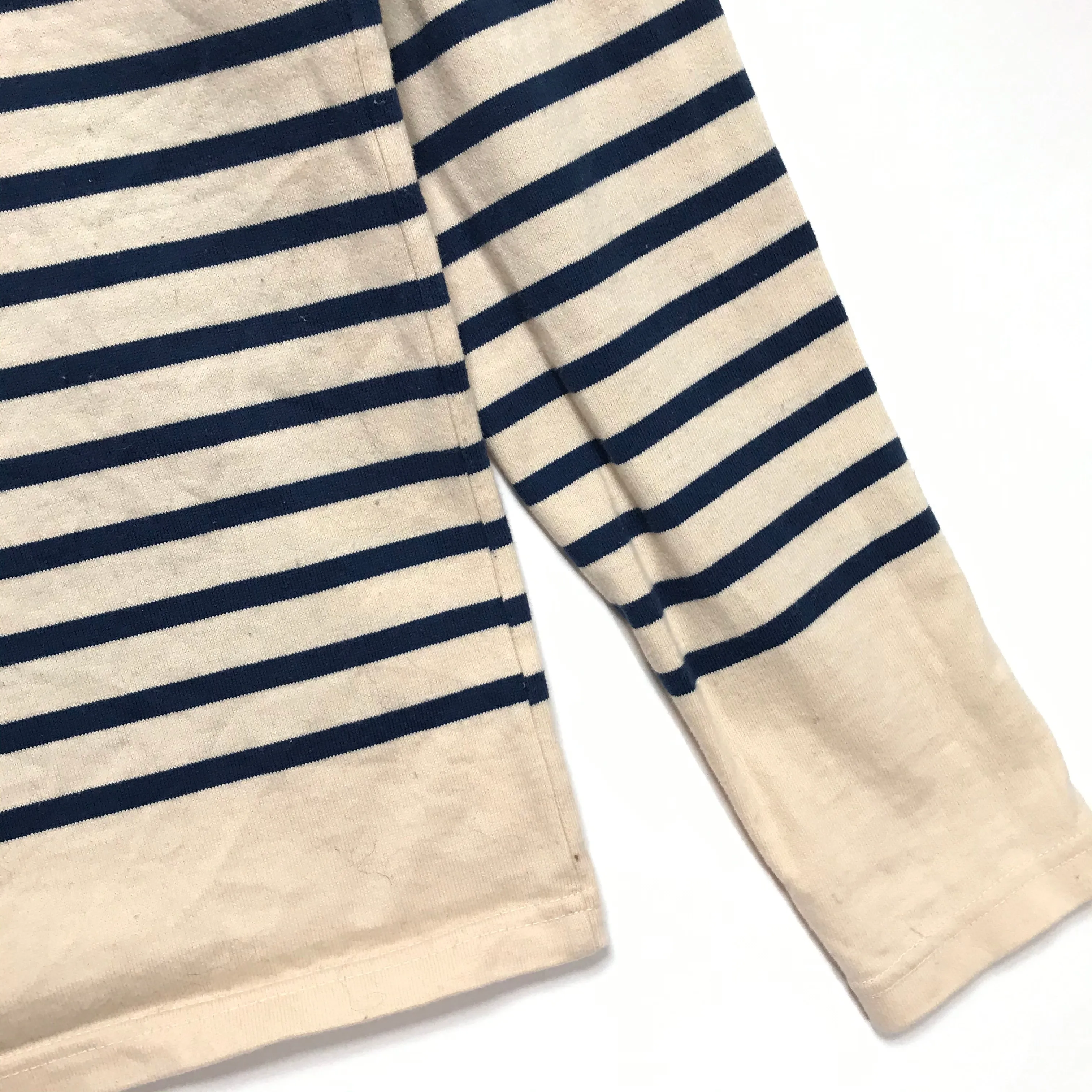 [L] Kapital Navy Border L/S Tee Beige/Blue