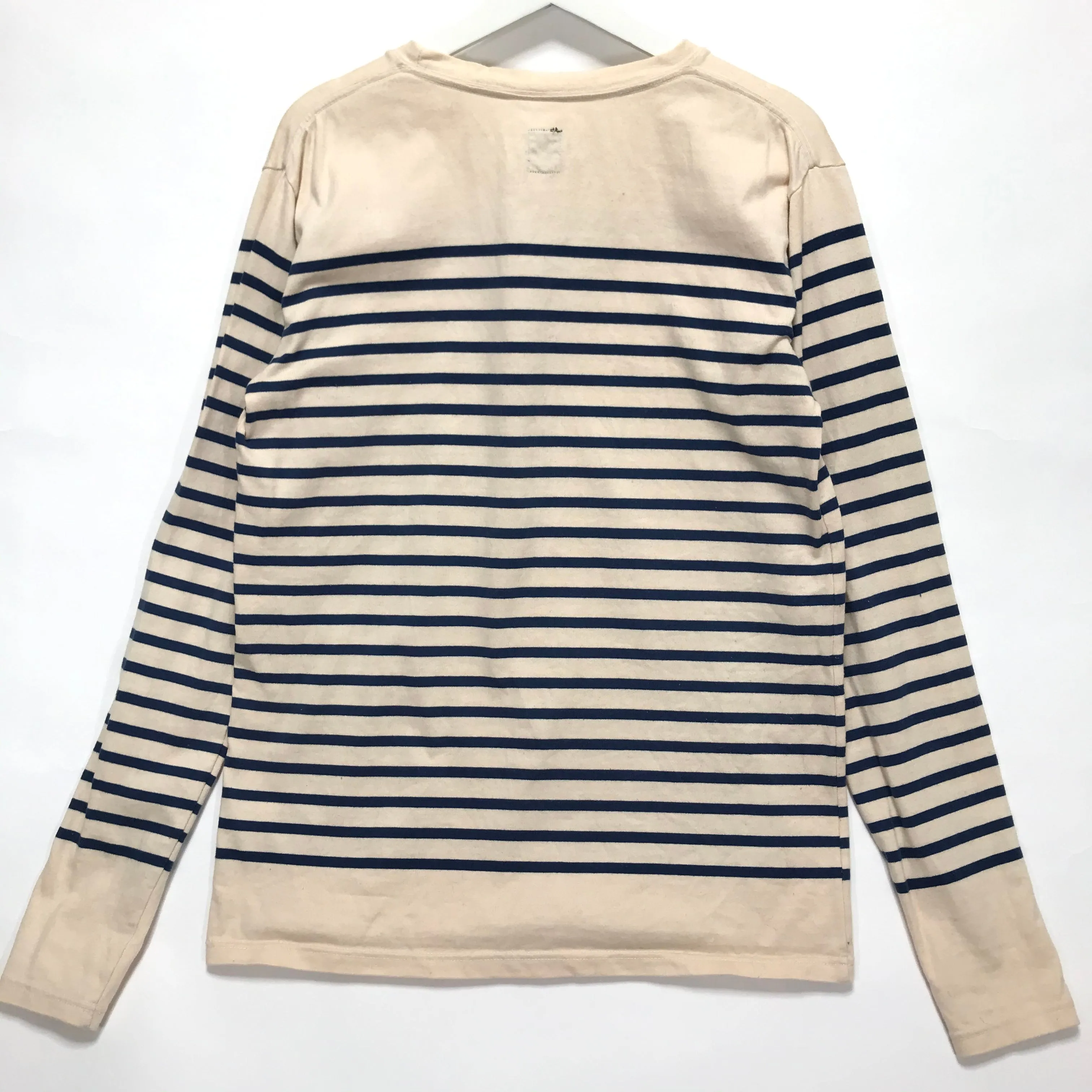 [L] Kapital Navy Border L/S Tee Beige/Blue